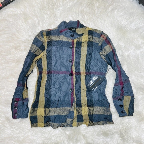 Liv by Habitat Clothes Tartan Boyfriend Jacket Crinkle Style 101113 Plaid - Picture 2 of 7